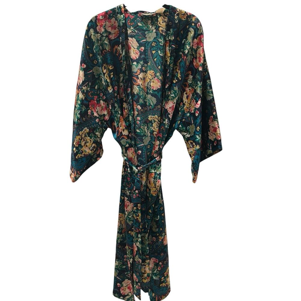Vintage Victoria's Secret Gold Label Satin Robe Jewel Tone Floral Paisley OS